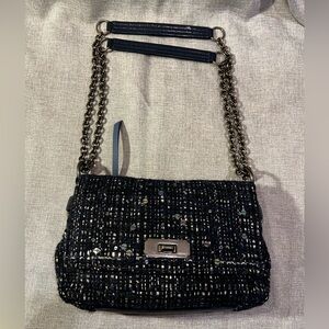 Coach Blue and Gunmetal Tweed Chelsea Boucle Flap Bag